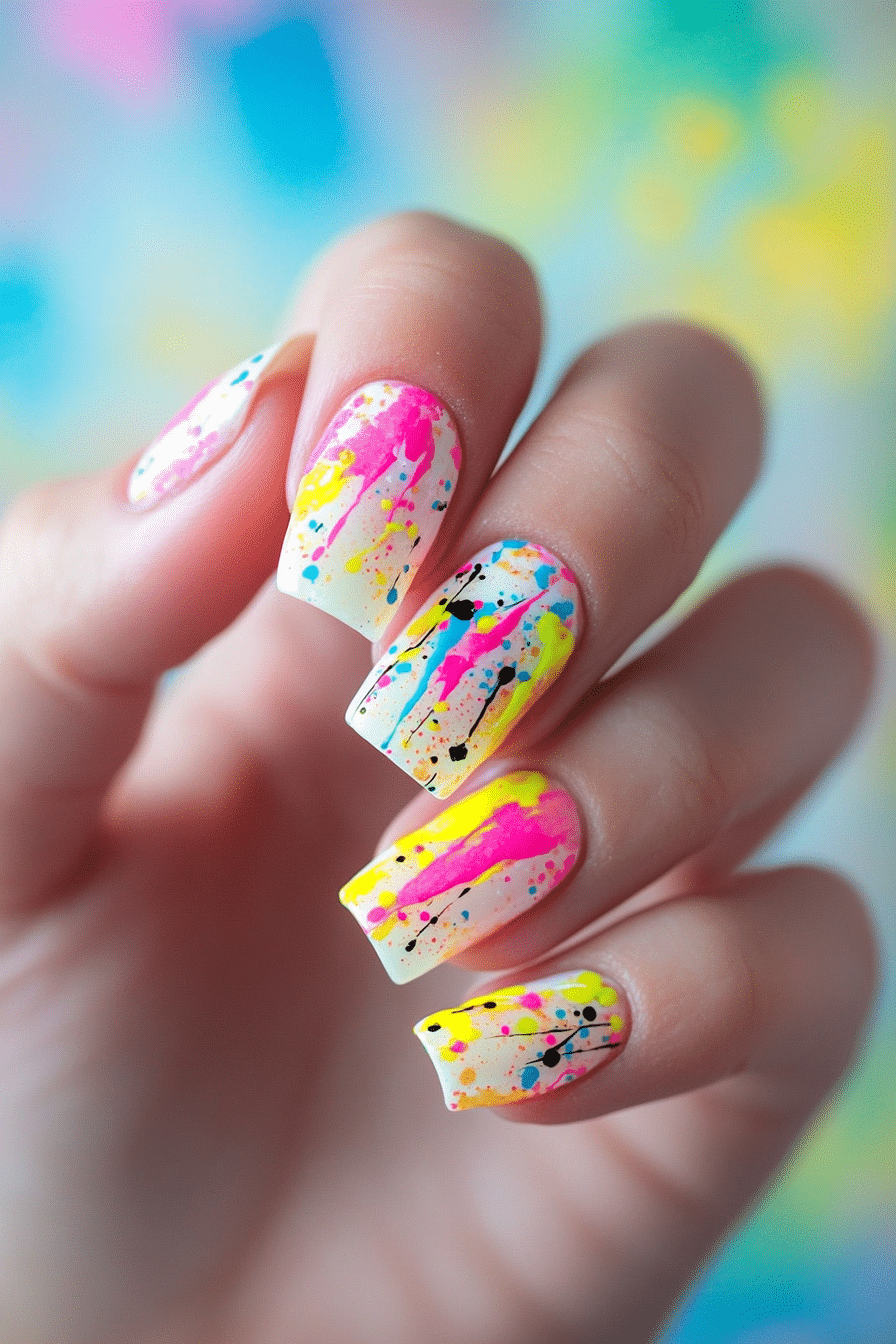 19. Neon Splash (Easy Nail Design Ideas) - Easy Nail Design Ideas