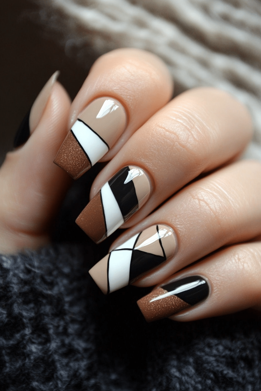 23. Geometric Mocha (Easy Nail Design Ideas) - Easy Nail Design Ideas