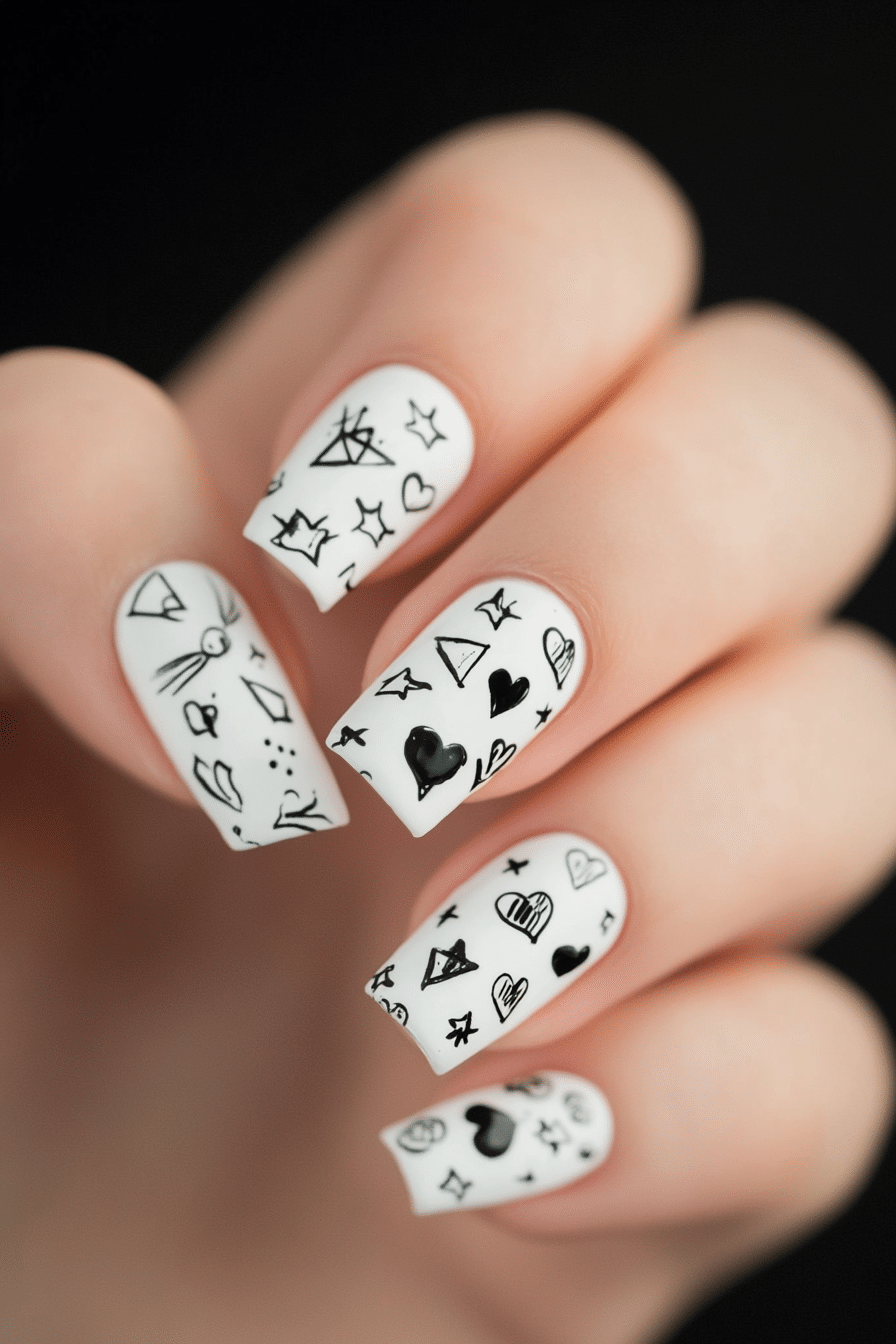 3. Doodle Notebook (First Day Of School Nail Design Ideas) - First Day Of School Nail Design Ideas