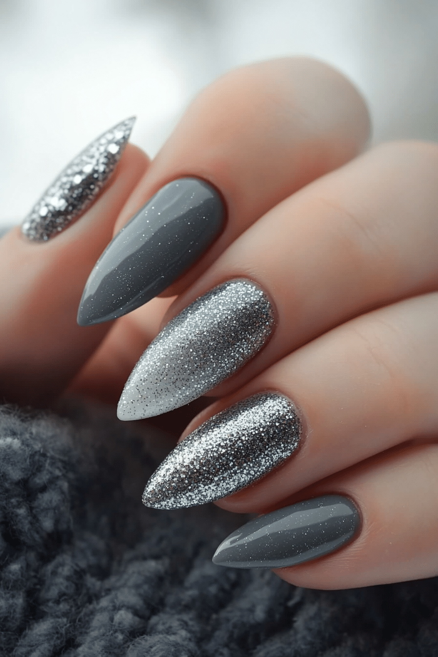 8. Glitter & Graphite (First Day Of School Nail Design Ideas) - First Day Of School Nail Design Ideas