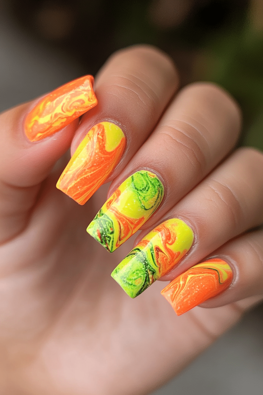 12. Citrus Swirl (First Day Of School Nail Design Ideas) - First Day Of School Nail Design Ideas