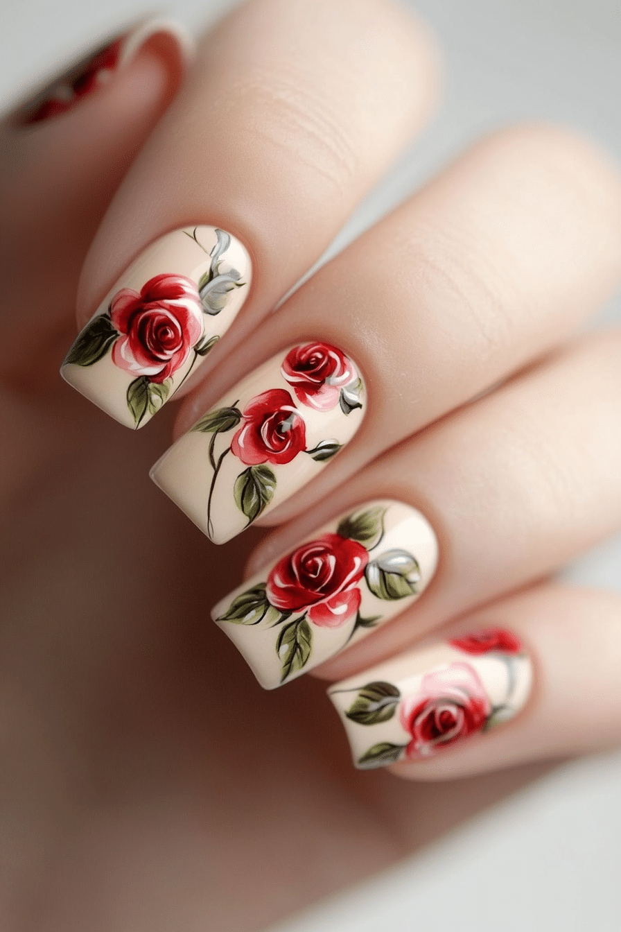 17. Rose Garden (First Day Of School Nail Design Ideas) - First Day Of School Nail Design Ideas