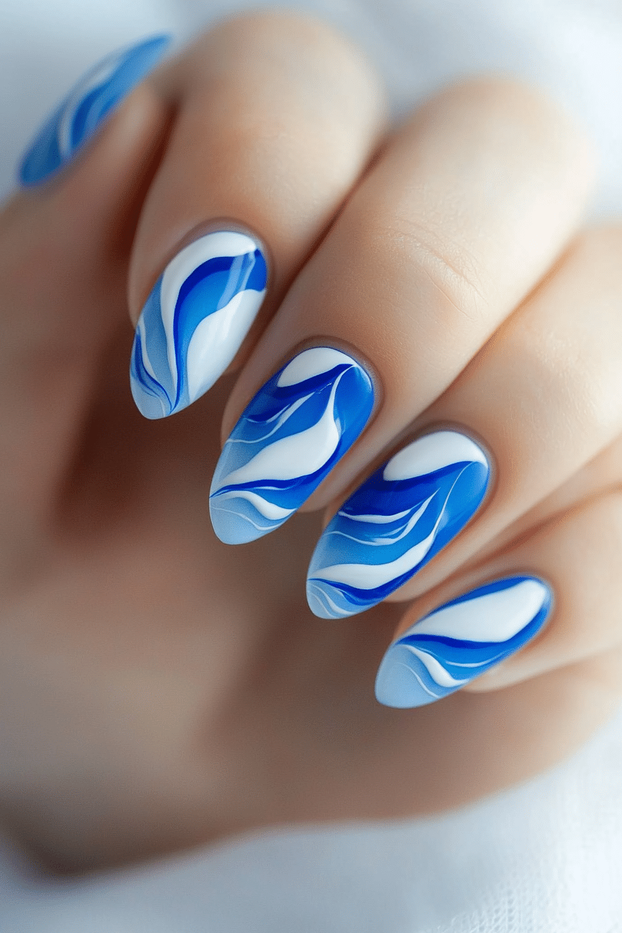24. Electric Blue Waves (First Day Of School Nail Design Ideas) - First Day Of School Nail Design Ideas