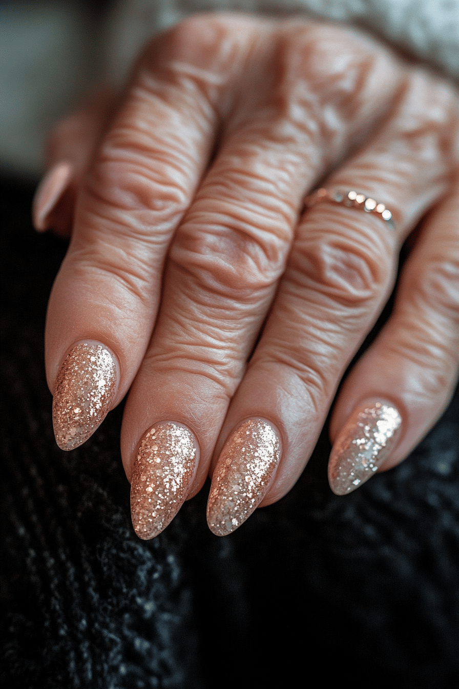 9. Rose Gold Sparkle (Nail Design Ideas For Women Over 60) - Nail Design Ideas For Women Over 60