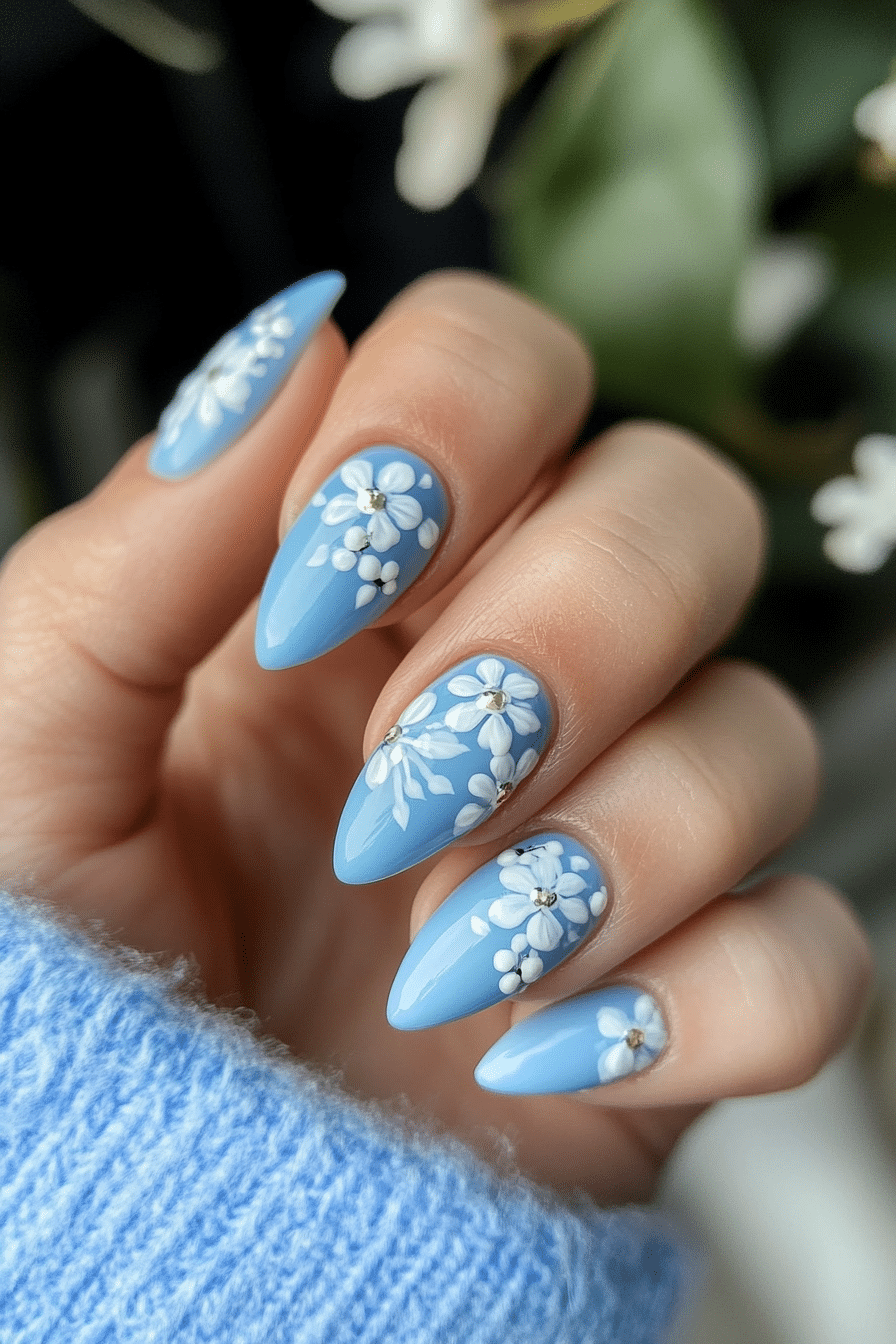 12. Sky Blue Accents (Nail Design Ideas For Women Over 60) - Nail Design Ideas For Women Over 60