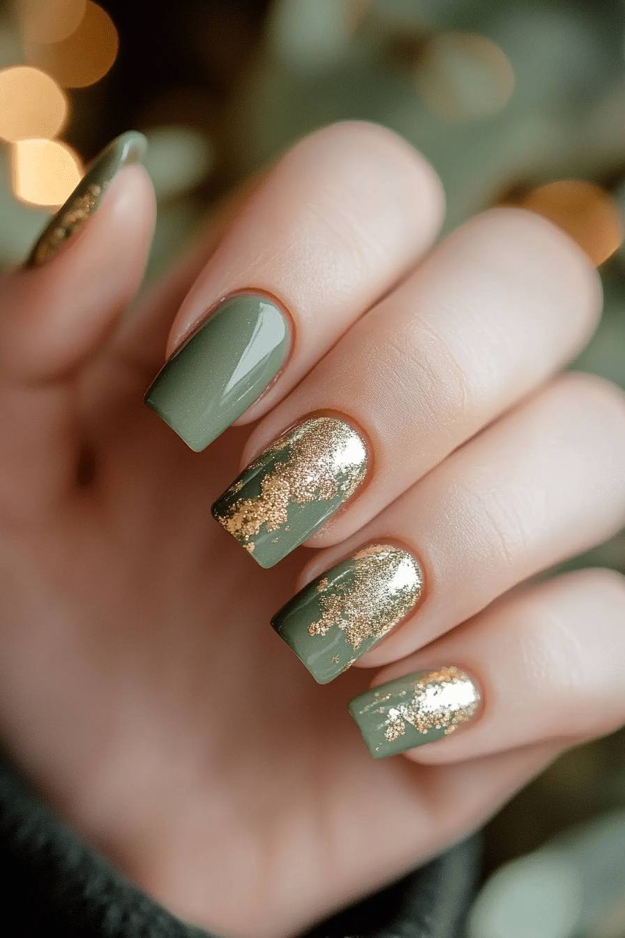 22. Golden Olive Chic (Nail Design Ideas For Women Over 60) - Nail Design Ideas For Women Over 60