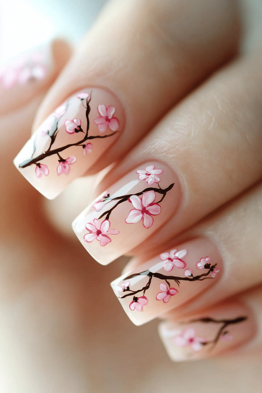 2. Cherry Blossom Bliss (Flower Nail Design Ideas) - Flower Nail Design Ideas