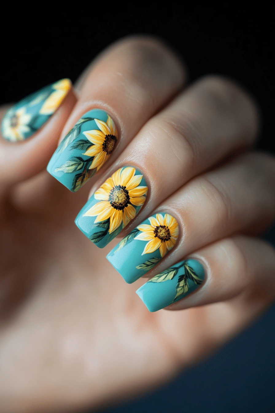 3. Sunflower Glow (Flower Nail Design Ideas) - Flower Nail Design Ideas