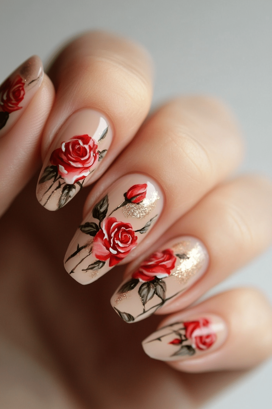 4. Rosy Elegance (Flower Nail Design Ideas) - Flower Nail Design Ideas