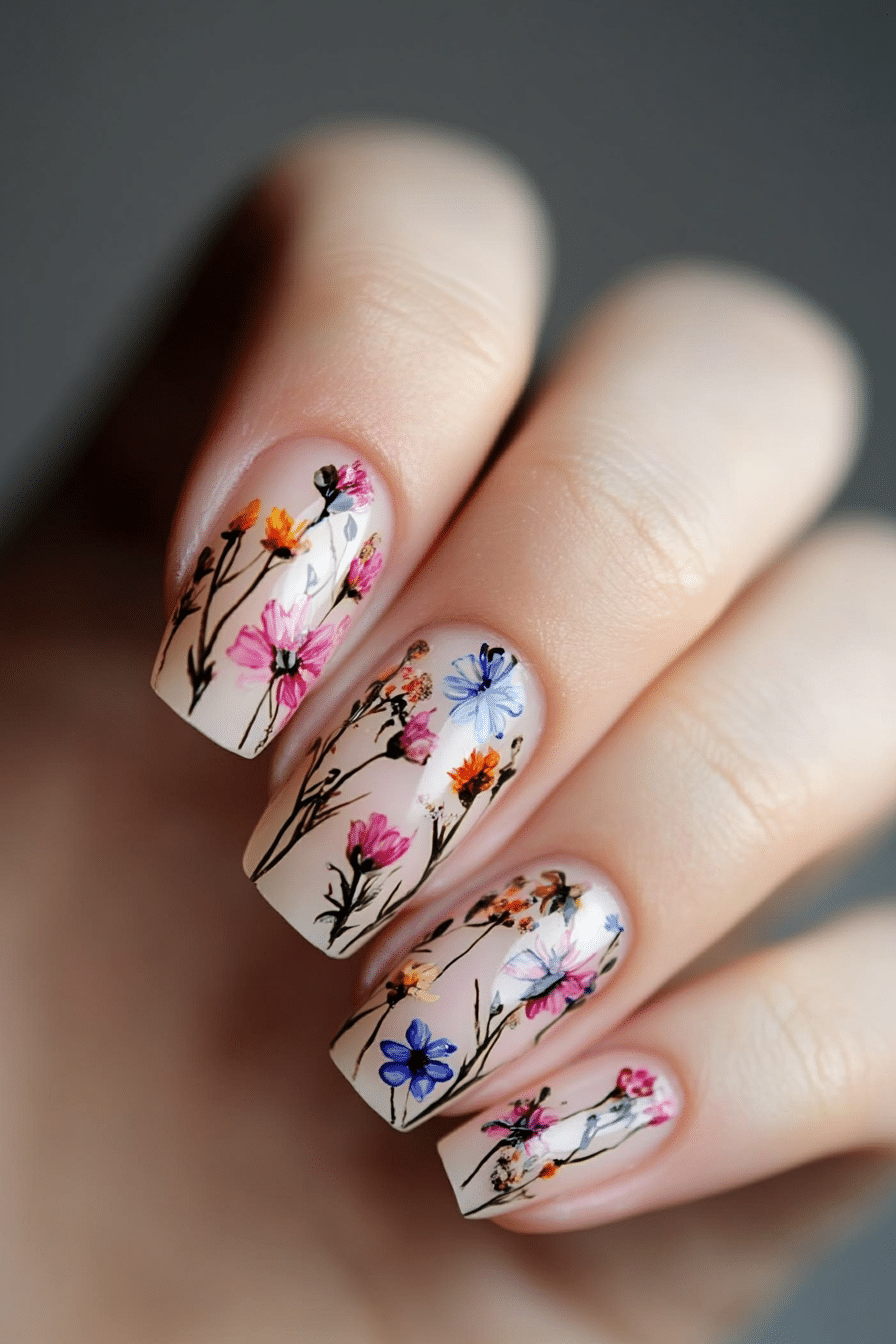 9. Watercolor Wildflowers (Flower Nail Design Ideas) - Flower Nail Design Ideas