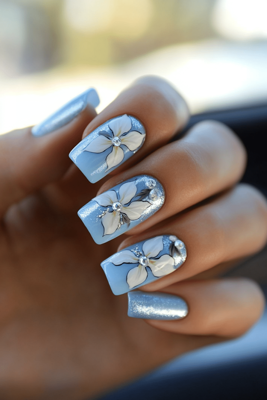 12. Delicate Lily Accents (Flower Nail Design Ideas) - Flower Nail Design Ideas