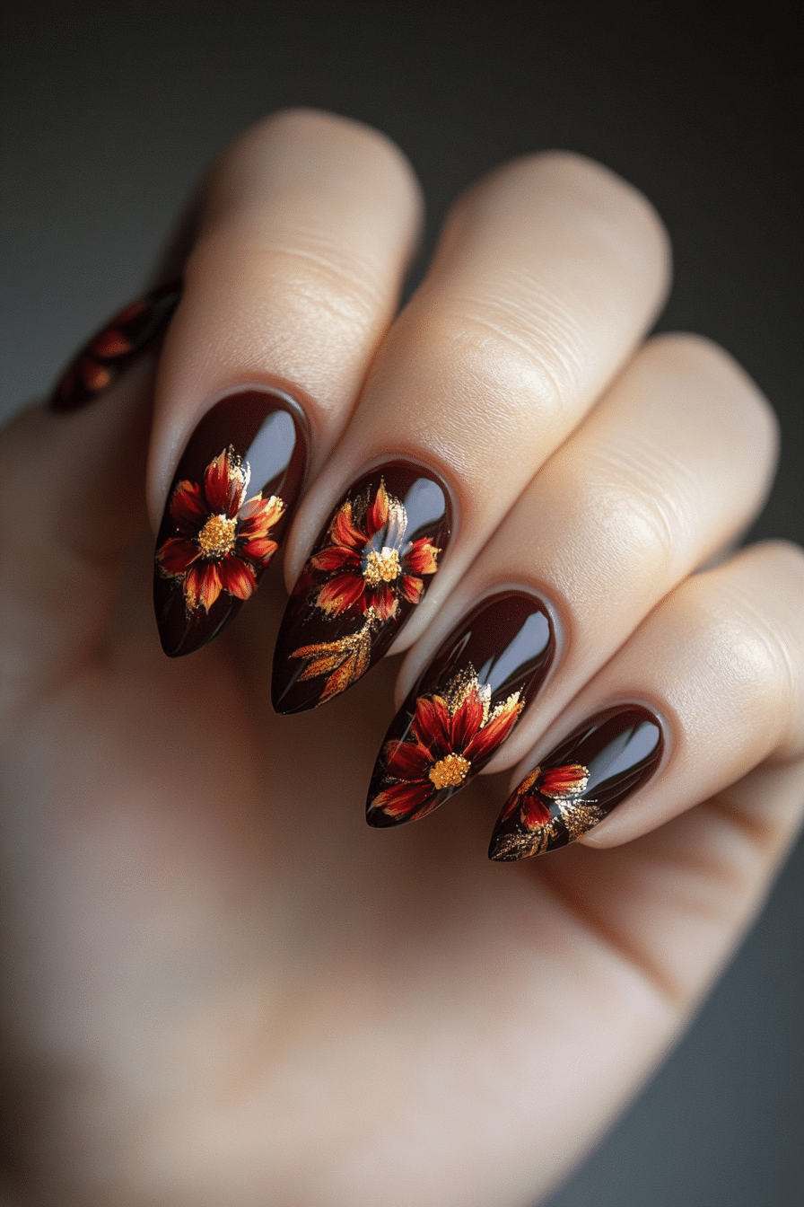 19. Chrysanthemum Glow (Flower Nail Design Ideas) - Flower Nail Design Ideas