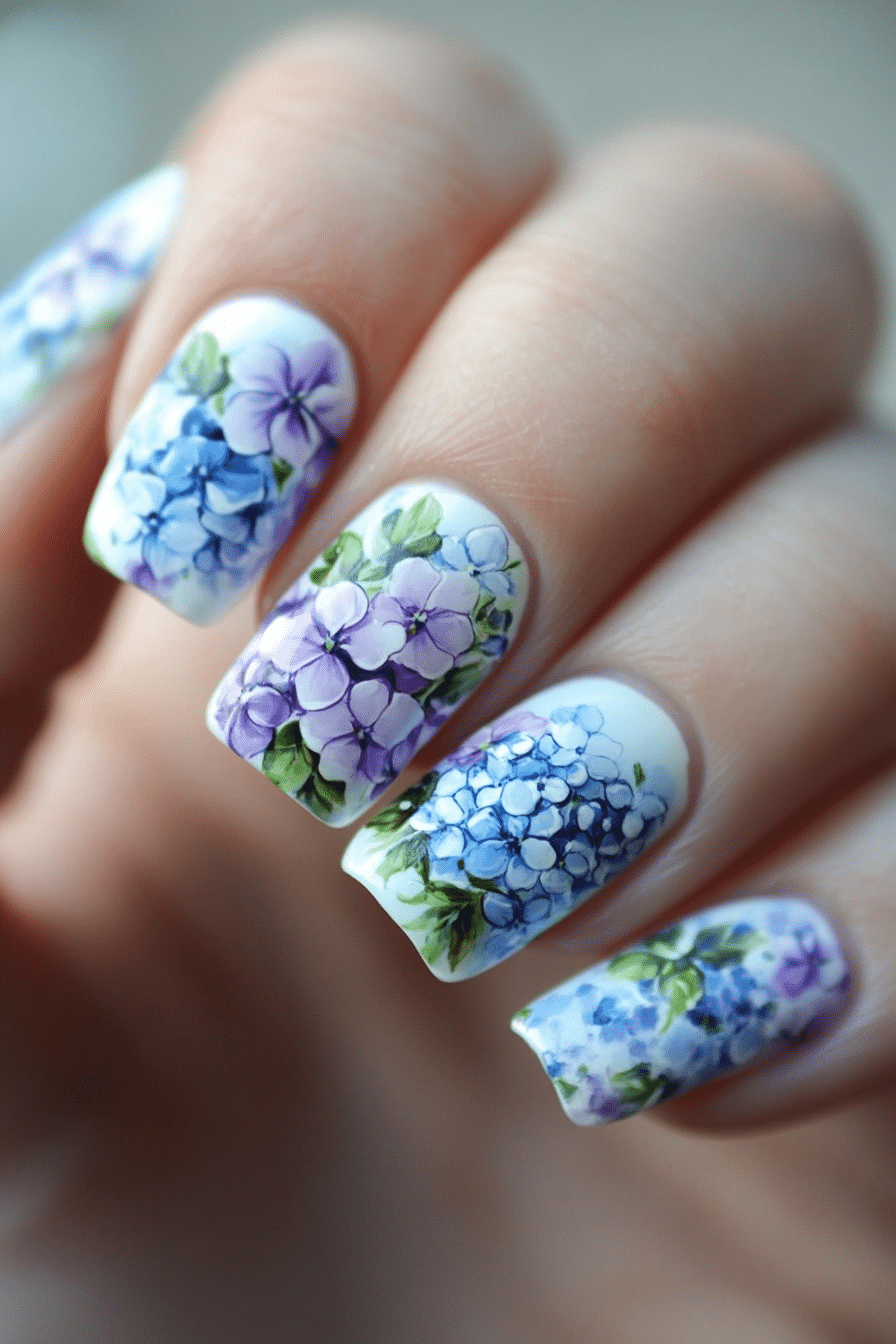 20. Hydrangea Blooms (Flower Nail Design Ideas) - Flower Nail Design Ideas