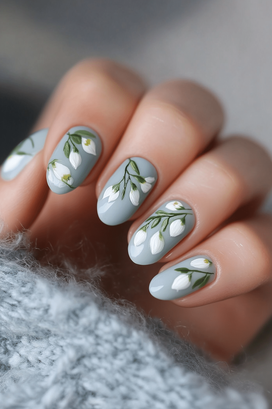 22. Snowdrop Simplicity (Flower Nail Design Ideas) - Flower Nail Design Ideas
