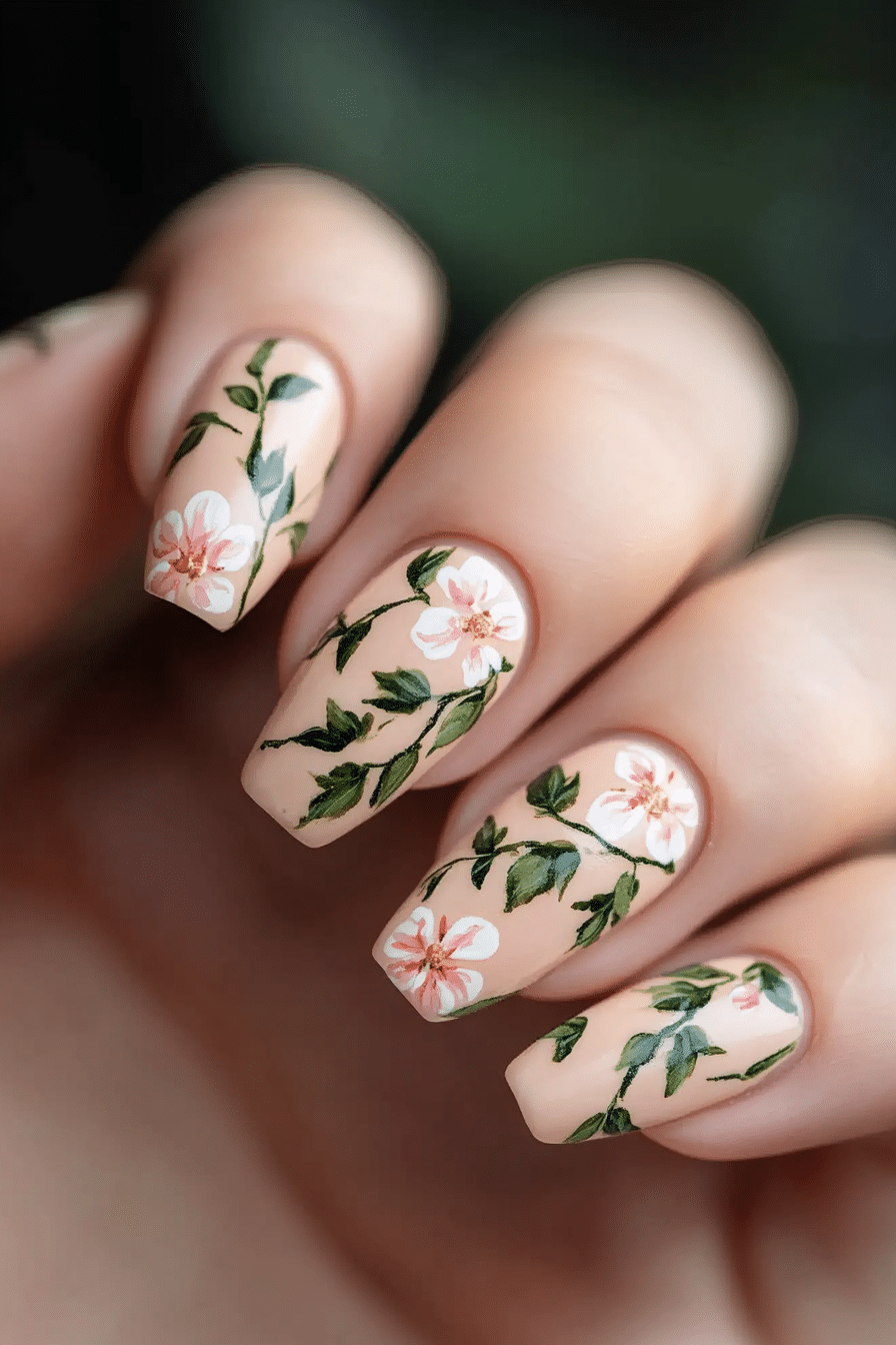 23. Jasmine Vine Grace (Flower Nail Design Ideas) - Flower Nail Design Ideas