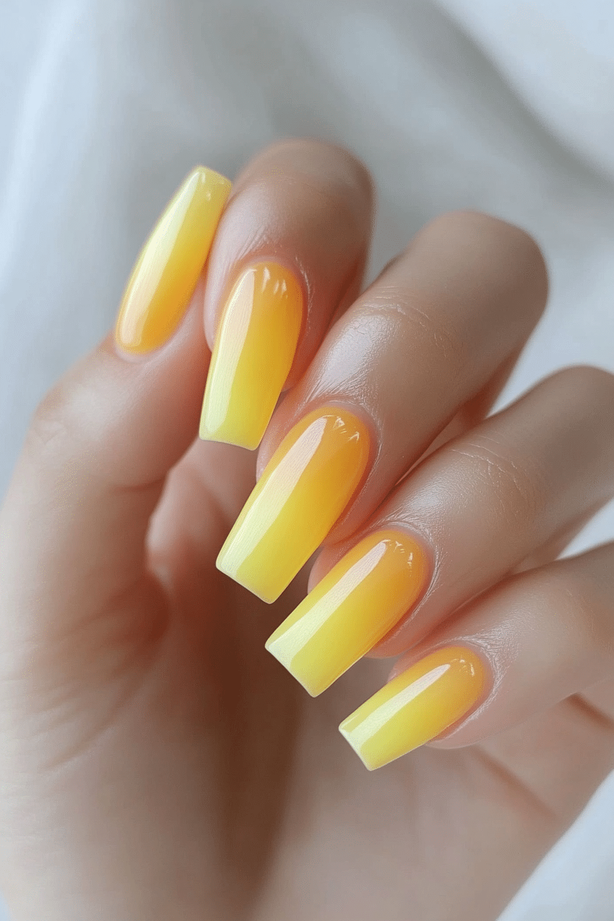 1. Sunbeam Ombre (Yellow Coffin Nail Design Ideas) - Yellow Coffin Nail Design Ideas