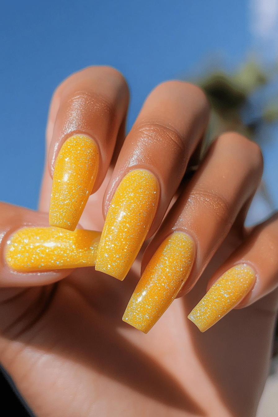 3. Lemonade Sparkle (Yellow Coffin Nail Design Ideas) - Yellow Coffin Nail Design Ideas