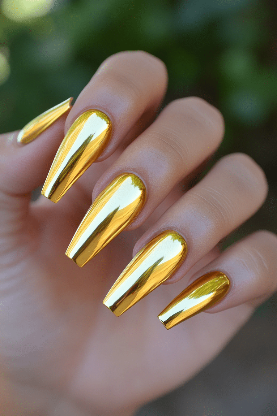 4. Golden Chrome (Yellow Coffin Nail Design Ideas) - Yellow Coffin Nail Design Ideas