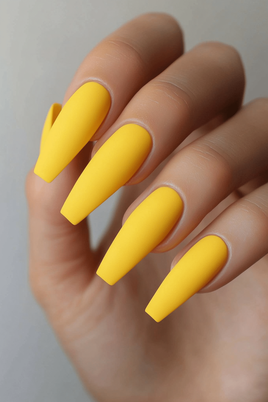 6. Buttercup Matte (Yellow Coffin Nail Design Ideas) - Yellow Coffin Nail Design Ideas