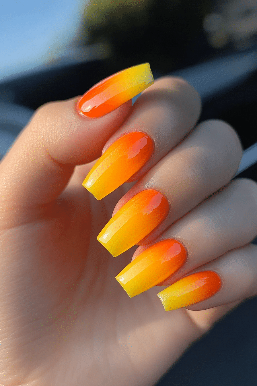13. Gradient Glow (Yellow Coffin Nail Design Ideas) - Yellow Coffin Nail Design Ideas