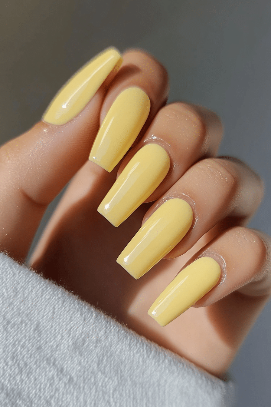 16. Pastel Sunshine (Yellow Coffin Nail Design Ideas) - Yellow Coffin Nail Design Ideas