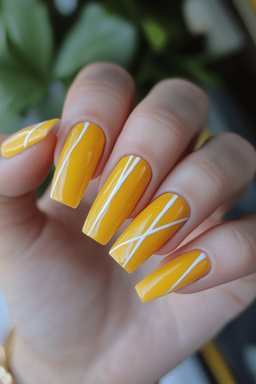 24. Minimalist Sunshine (Yellow Coffin Nail Design Ideas) - Yellow Coffin Nail Design Ideas