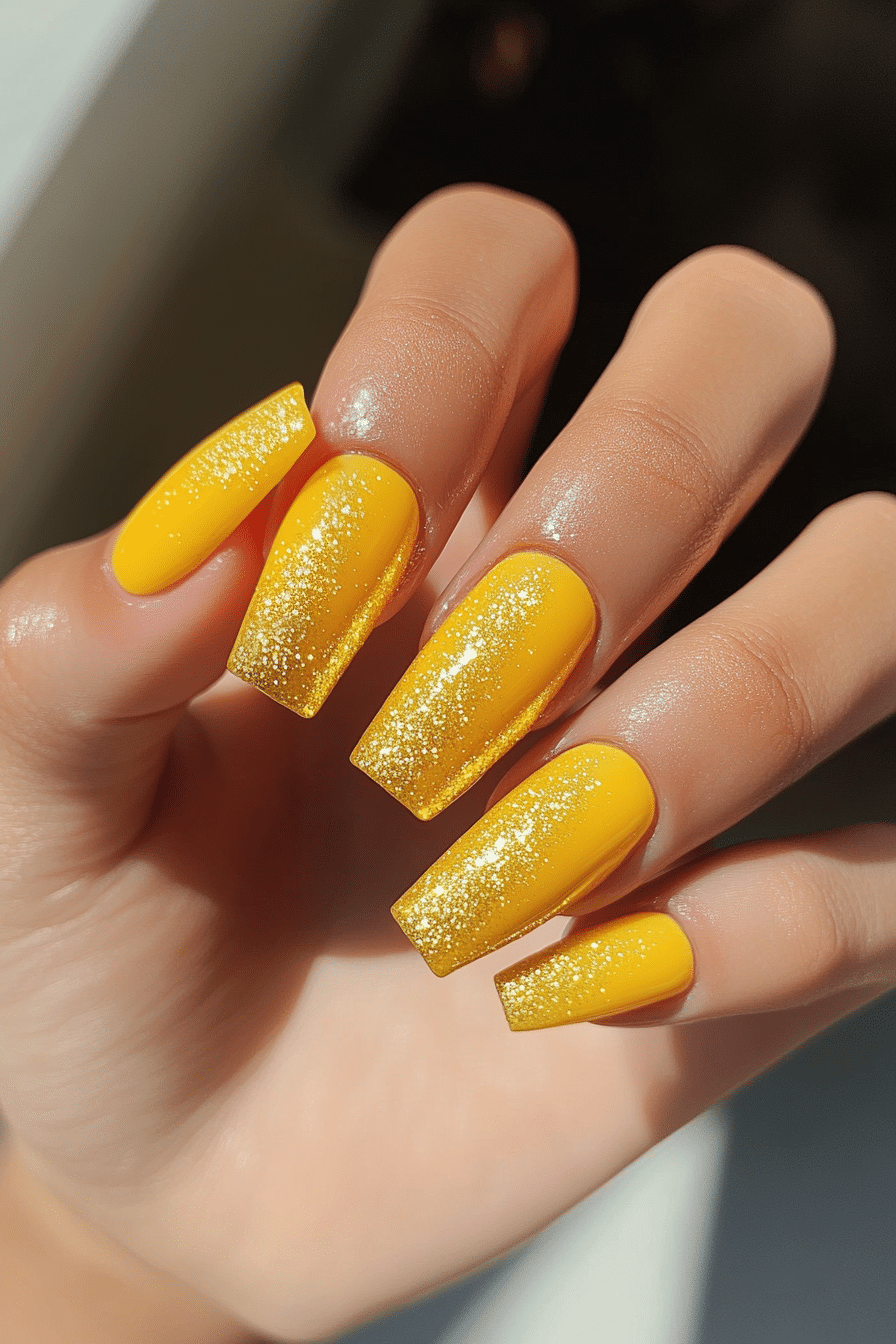 25. Dipped in Gold (Yellow Coffin Nail Design Ideas) - Yellow Coffin Nail Design Ideas