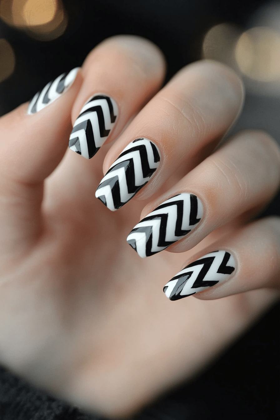 2. Monochrome Maze (Zig Zag Nail Design Ideas) - Zig Zag Nail Design Ideas
