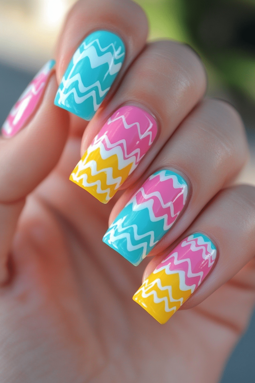 6. Tropical Chevron Bliss (Zig Zag Nail Design Ideas) - Zig Zag Nail Design Ideas
