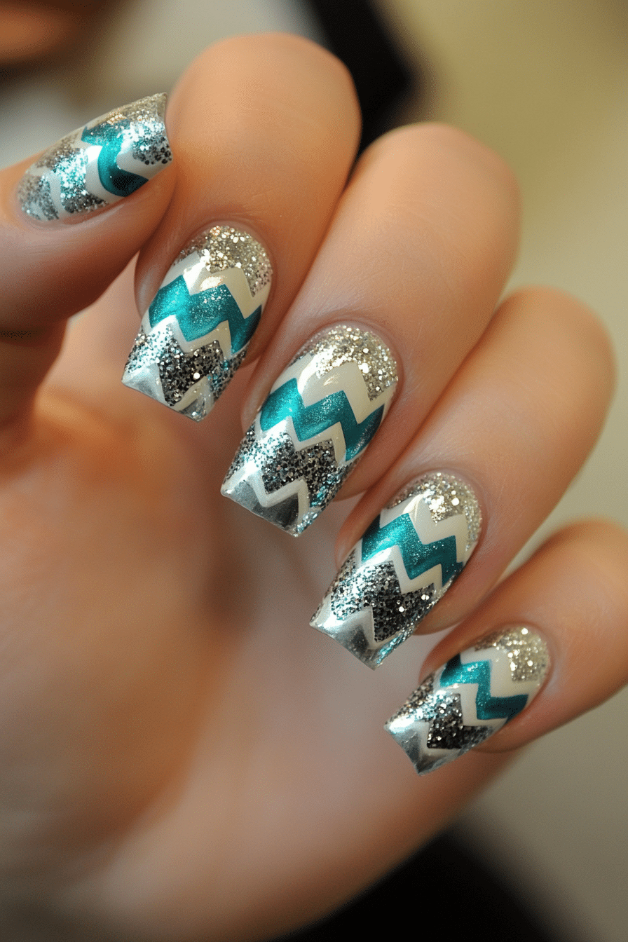 7. Shimmering Silver Streaks (Zig Zag Nail Design Ideas) - Zig Zag Nail Design Ideas