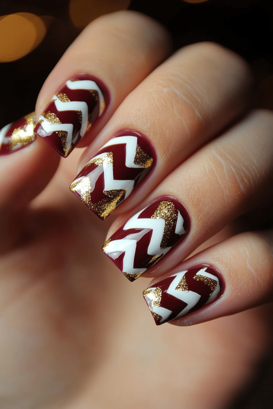 8. Bold Berry Stripes (Zig Zag Nail Design Ideas) - Zig Zag Nail Design Ideas