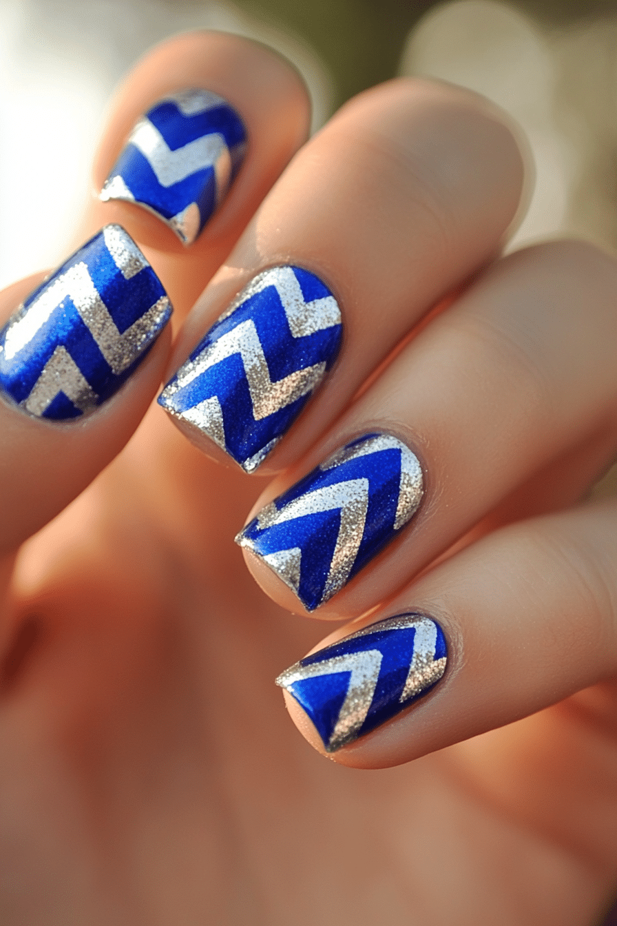 10. Royal Blue Elegance (Zig Zag Nail Design Ideas) - Zig Zag Nail Design Ideas