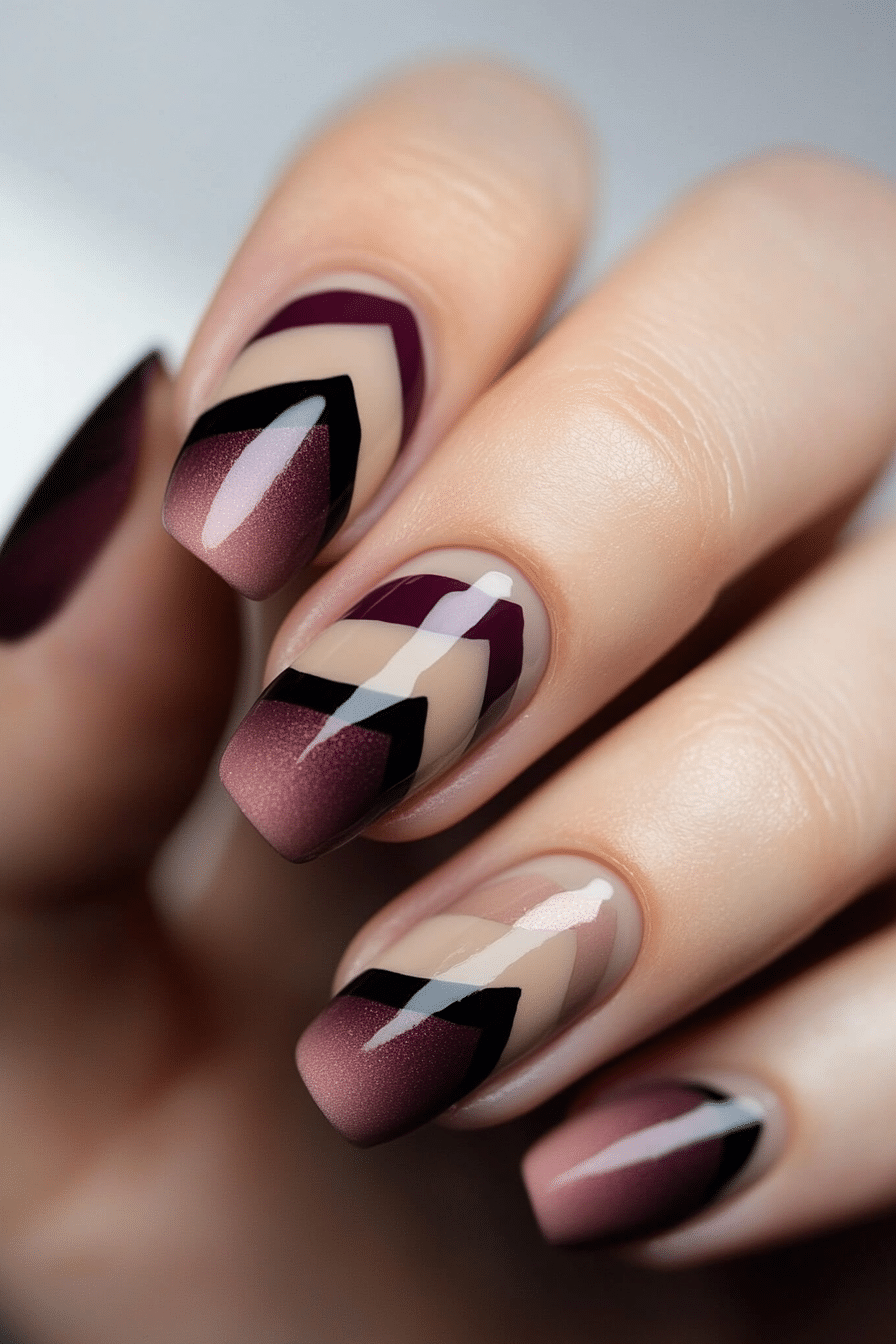 15. Velvet Plum Illusion (Zig Zag Nail Design Ideas) - Zig Zag Nail Design Ideas