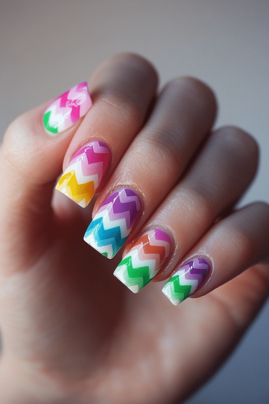17. Rainbow Reflection (Zig Zag Nail Design Ideas) - Zig Zag Nail Design Ideas