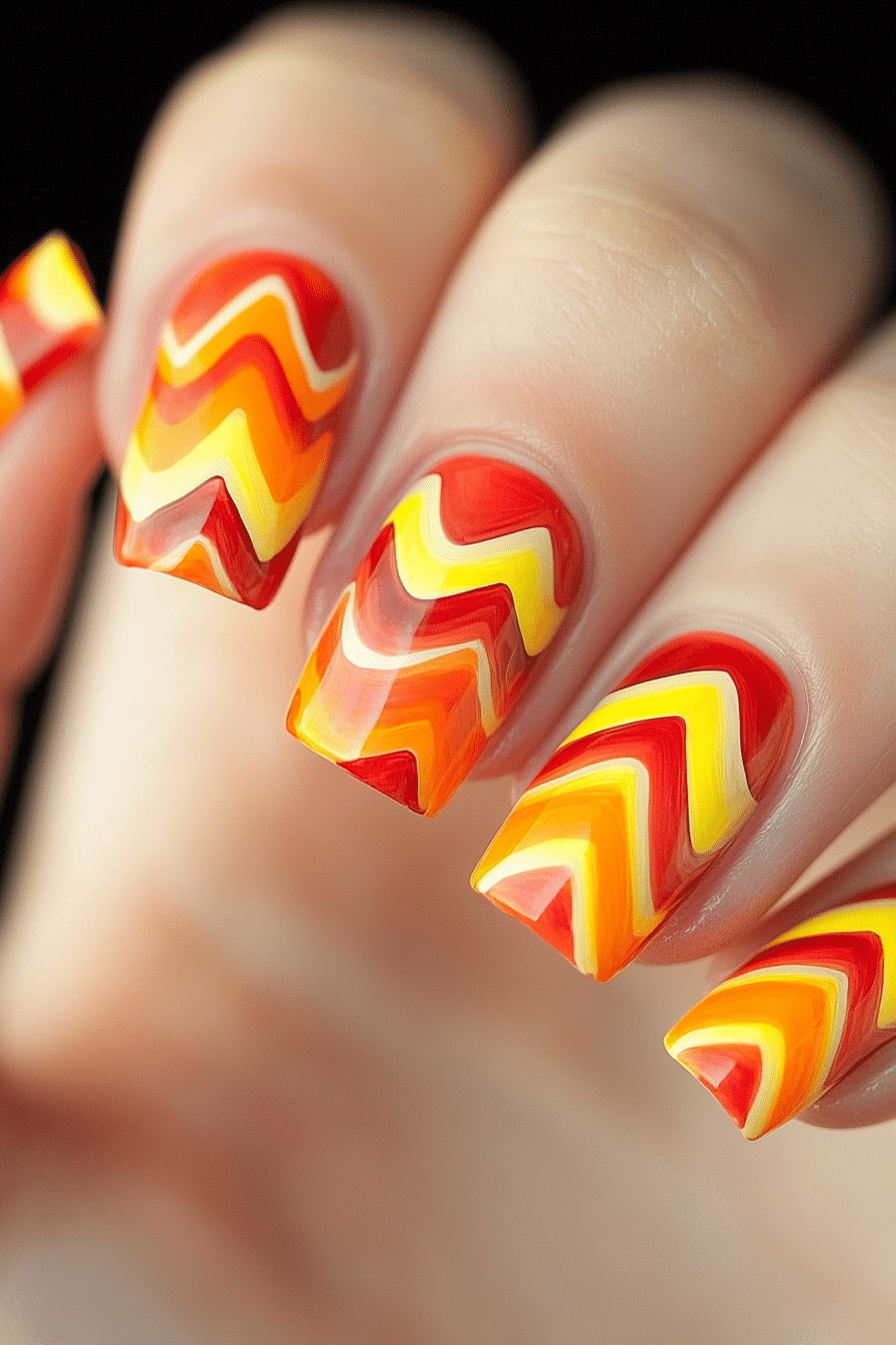 23. Flame Streaks (Zig Zag Nail Design Ideas) - Zig Zag Nail Design Ideas