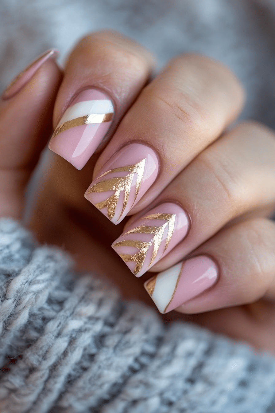 26. Soft Rose Accents (Zig Zag Nail Design Ideas) - Zig Zag Nail Design Ideas