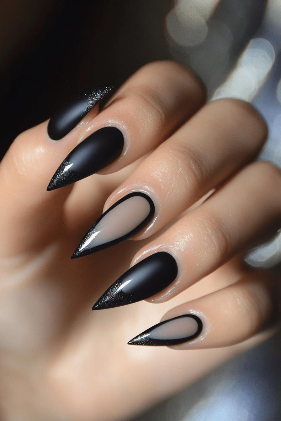 9. Matte Black French with Glossy Tips (French Nail Design Ideas) - French Nail Design Ideas
