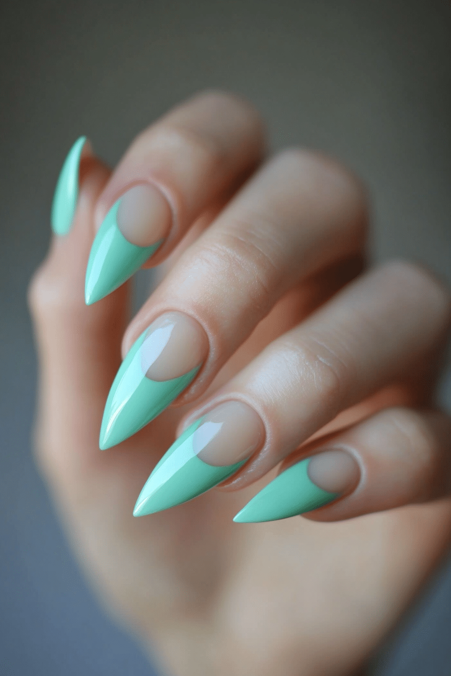 17. Mint Green French with Negative Space (French Nail Design Ideas) - French Nail Design Ideas