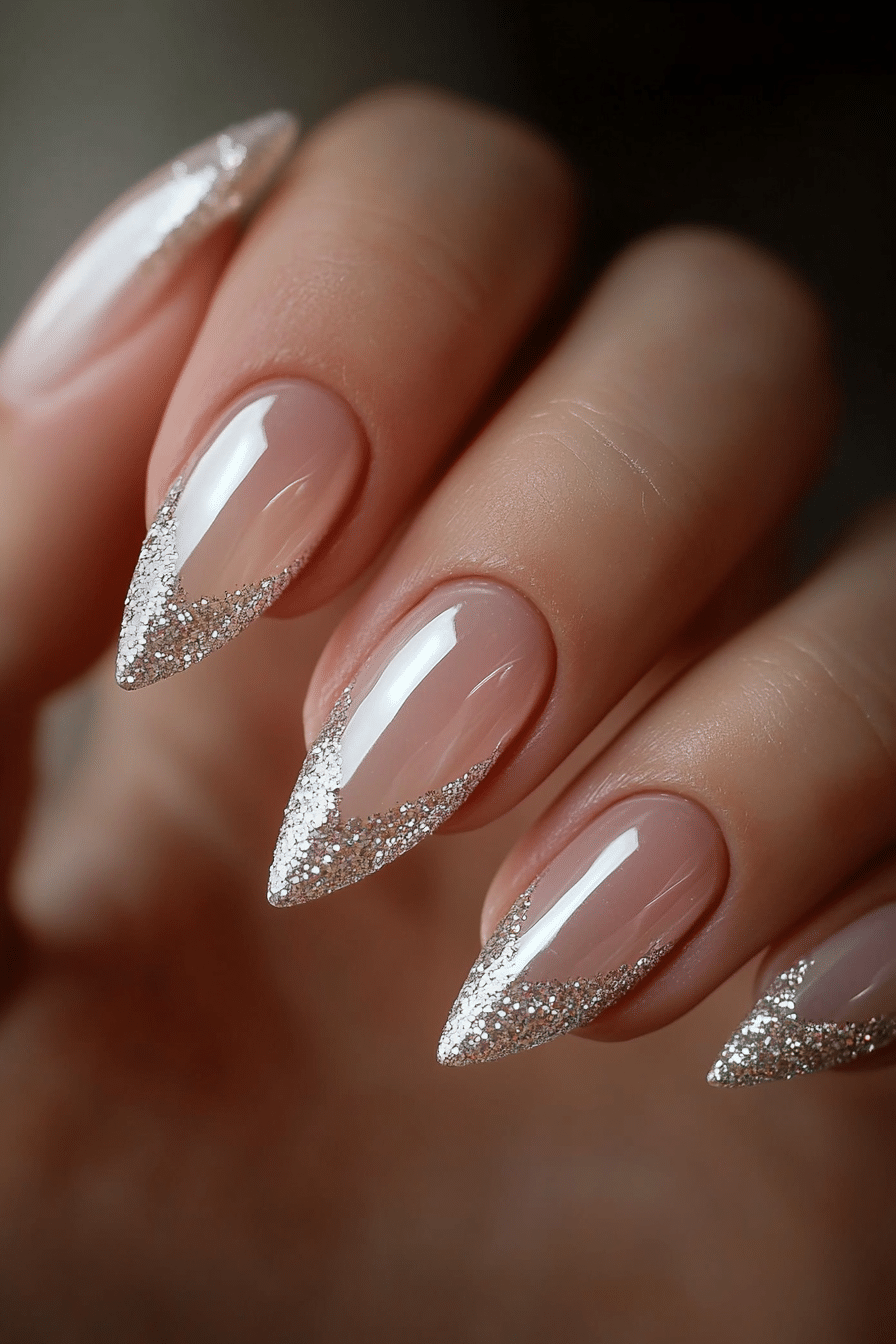 19. Silver Glitter French Edge (French Nail Design Ideas) - French Nail Design Ideas