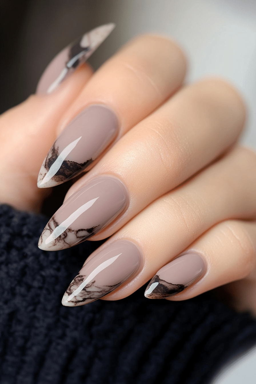 20. Mauve French with Marble Accents (French Nail Design Ideas) - French Nail Design Ideas
