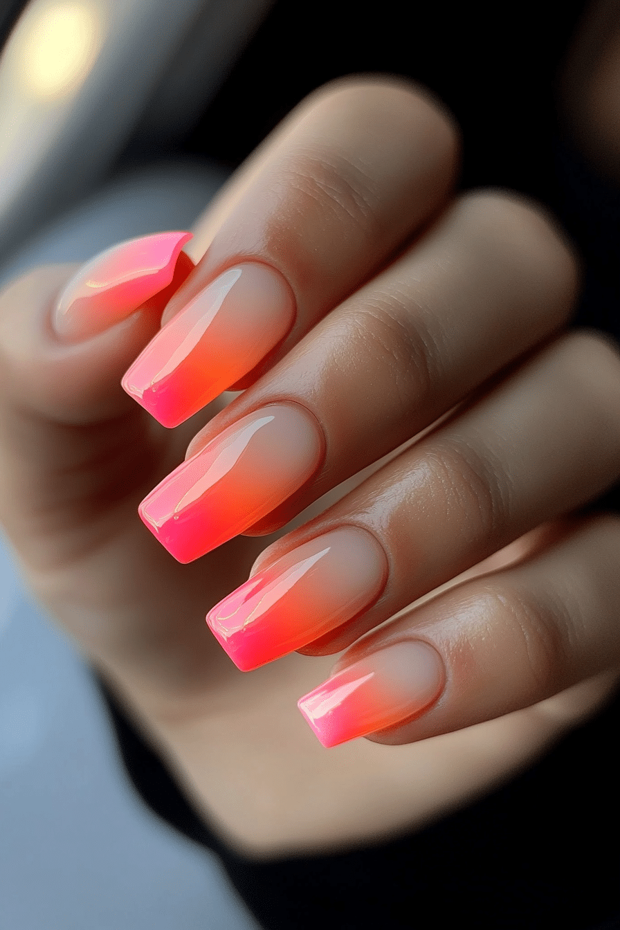 25. Coral French with Sunset Gradient (French Nail Design Ideas) - French Nail Design Ideas