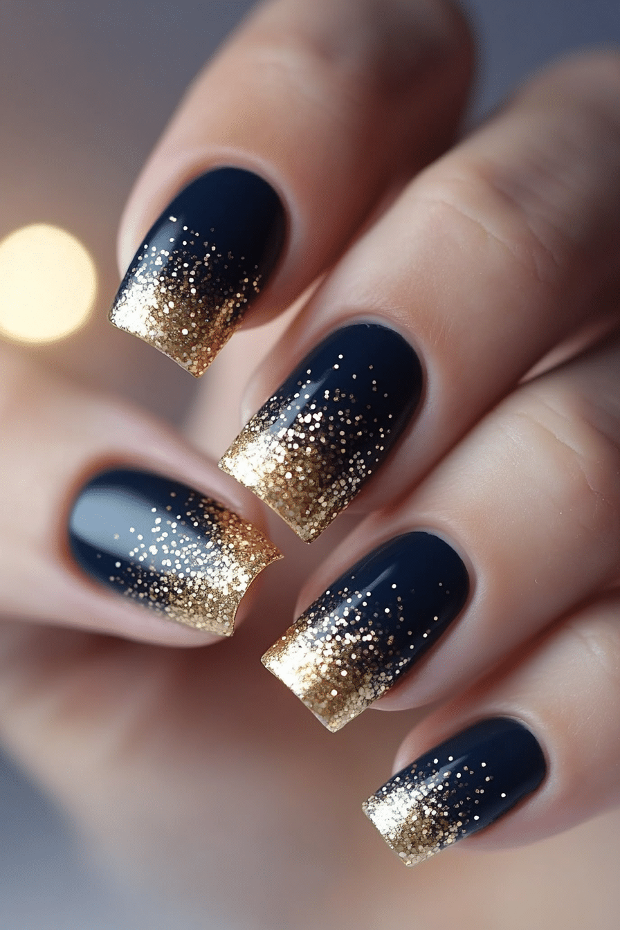 3. Sapphire Sparkle Tips (Navy And Gold Nail Design Ideas) - Navy And Gold Nail Design Ideas