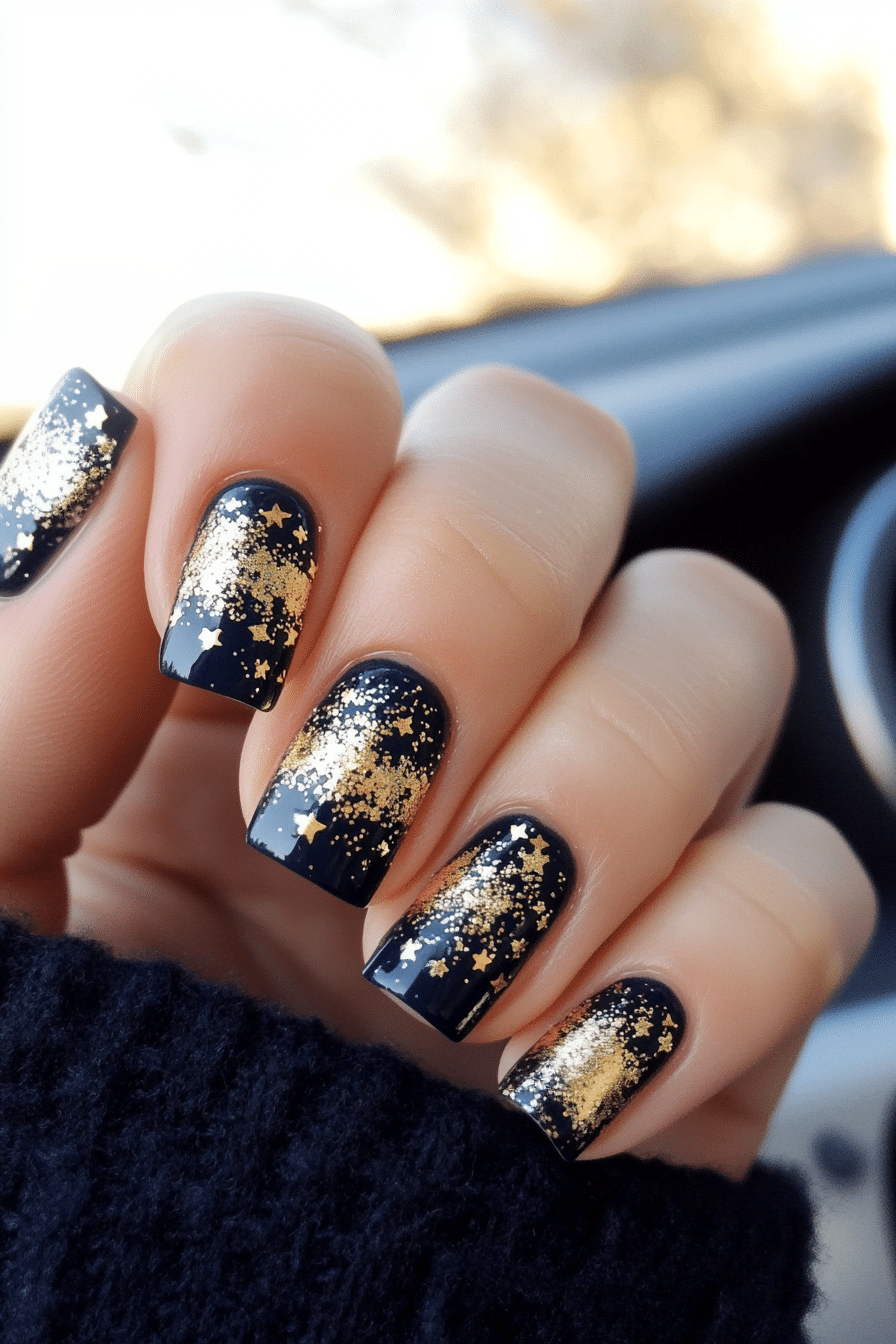 5. Starry Night Luxe (Navy And Gold Nail Design Ideas) - Navy And Gold Nail Design Ideas