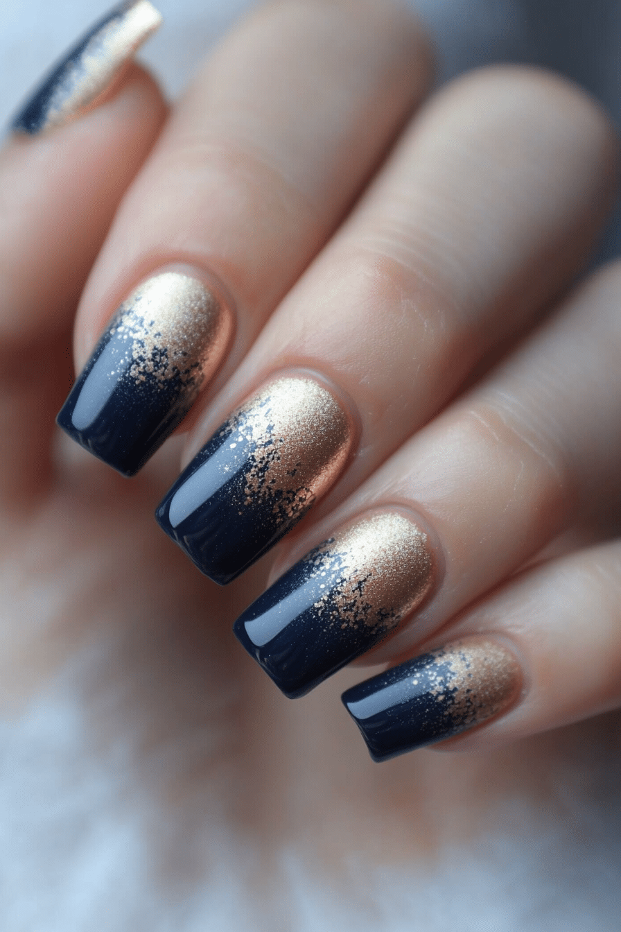 8. Midnight Gradient Glow (Navy And Gold Nail Design Ideas) - Navy And Gold Nail Design Ideas