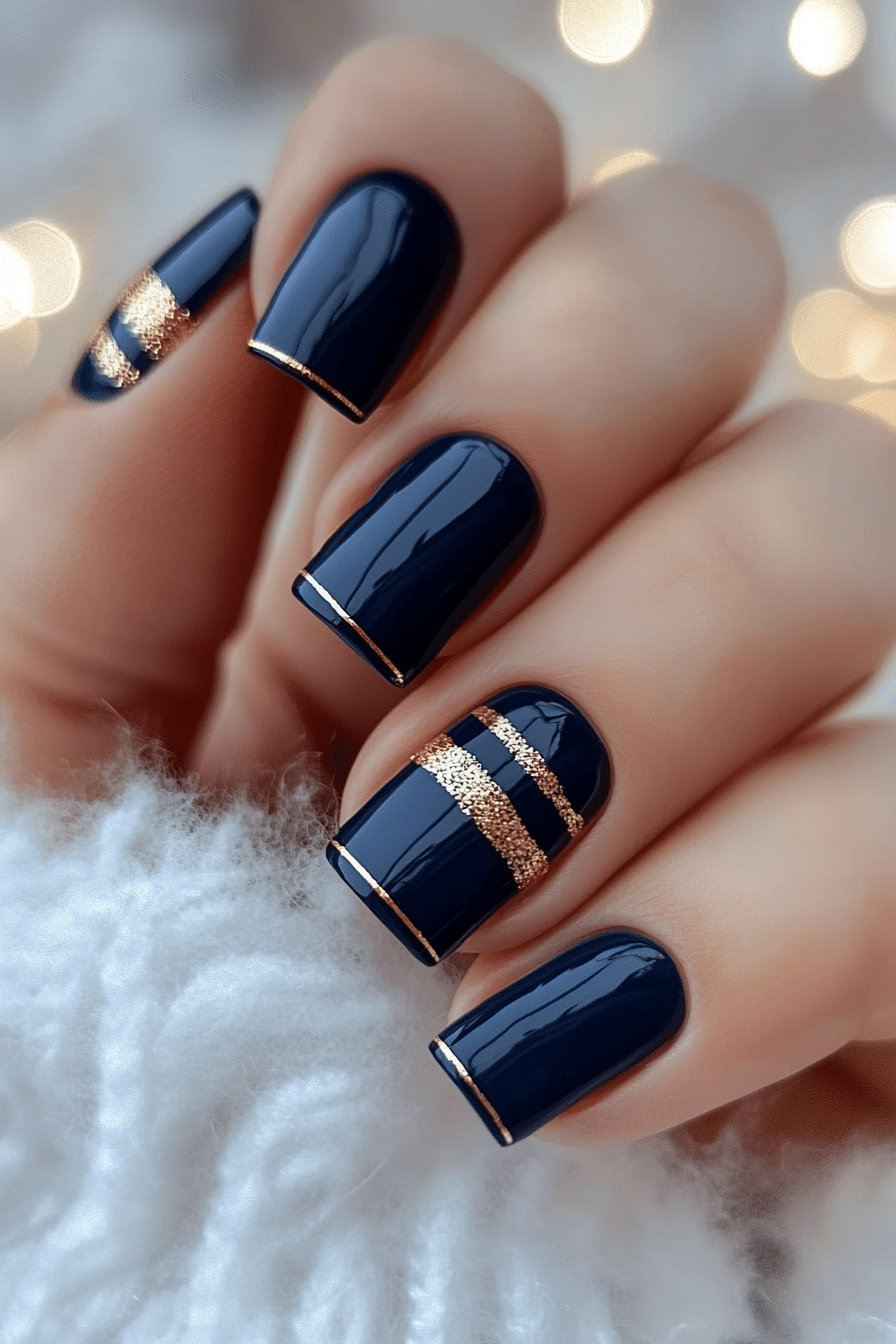 14. Gloss and Matte Contrast (Navy And Gold Nail Design Ideas) - Navy And Gold Nail Design Ideas