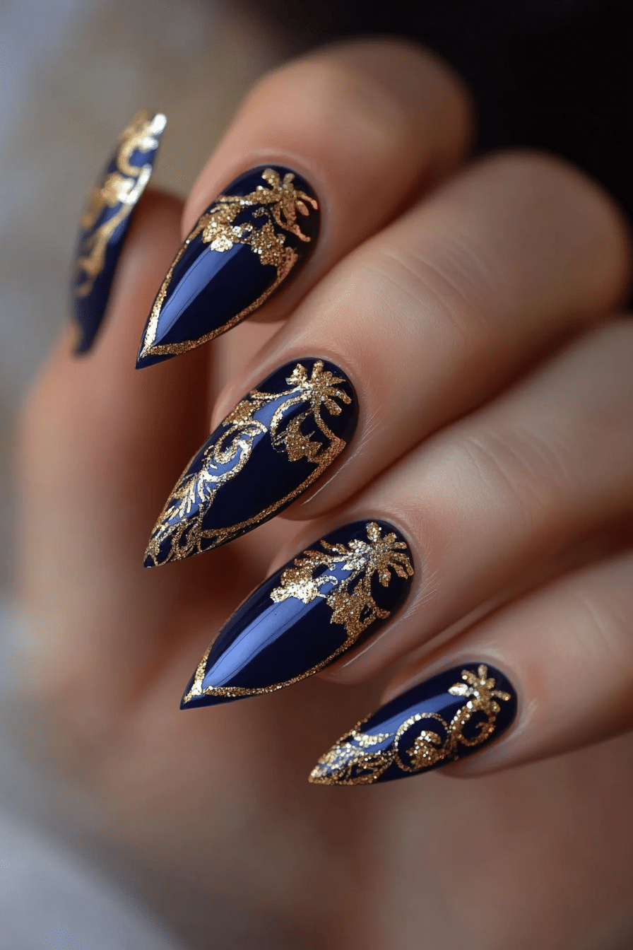 16. Luxe French Contour (Navy And Gold Nail Design Ideas) - Navy And Gold Nail Design Ideas