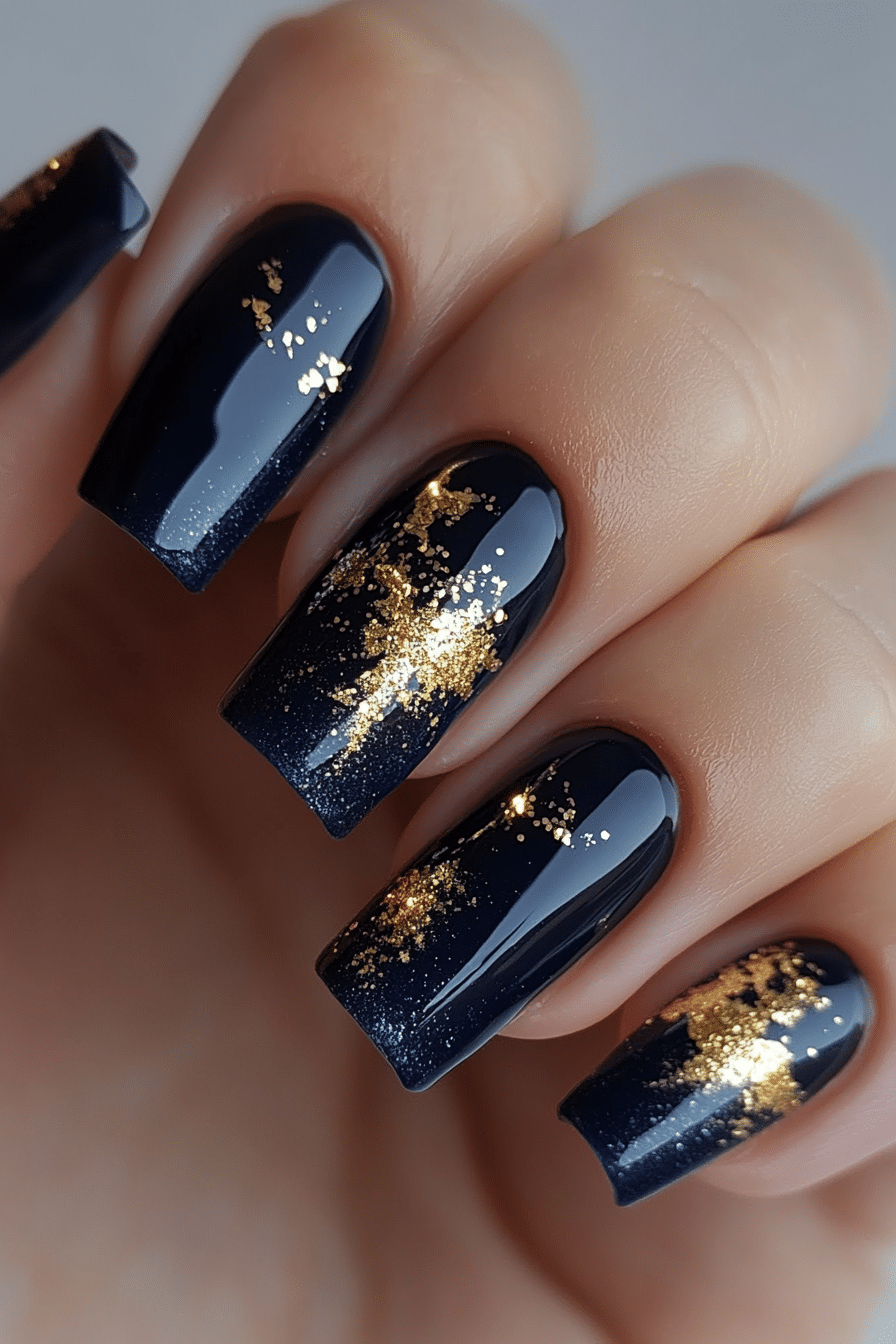 26. Mystic Ocean Glam (Navy And Gold Nail Design Ideas) - Navy And Gold Nail Design Ideas