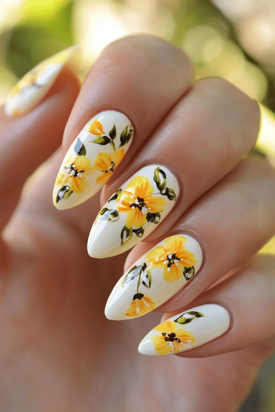 7. Butter Yellow Blooms (Yellow And White Nail Design Ideas) - Yellow And White Nail Design Ideas