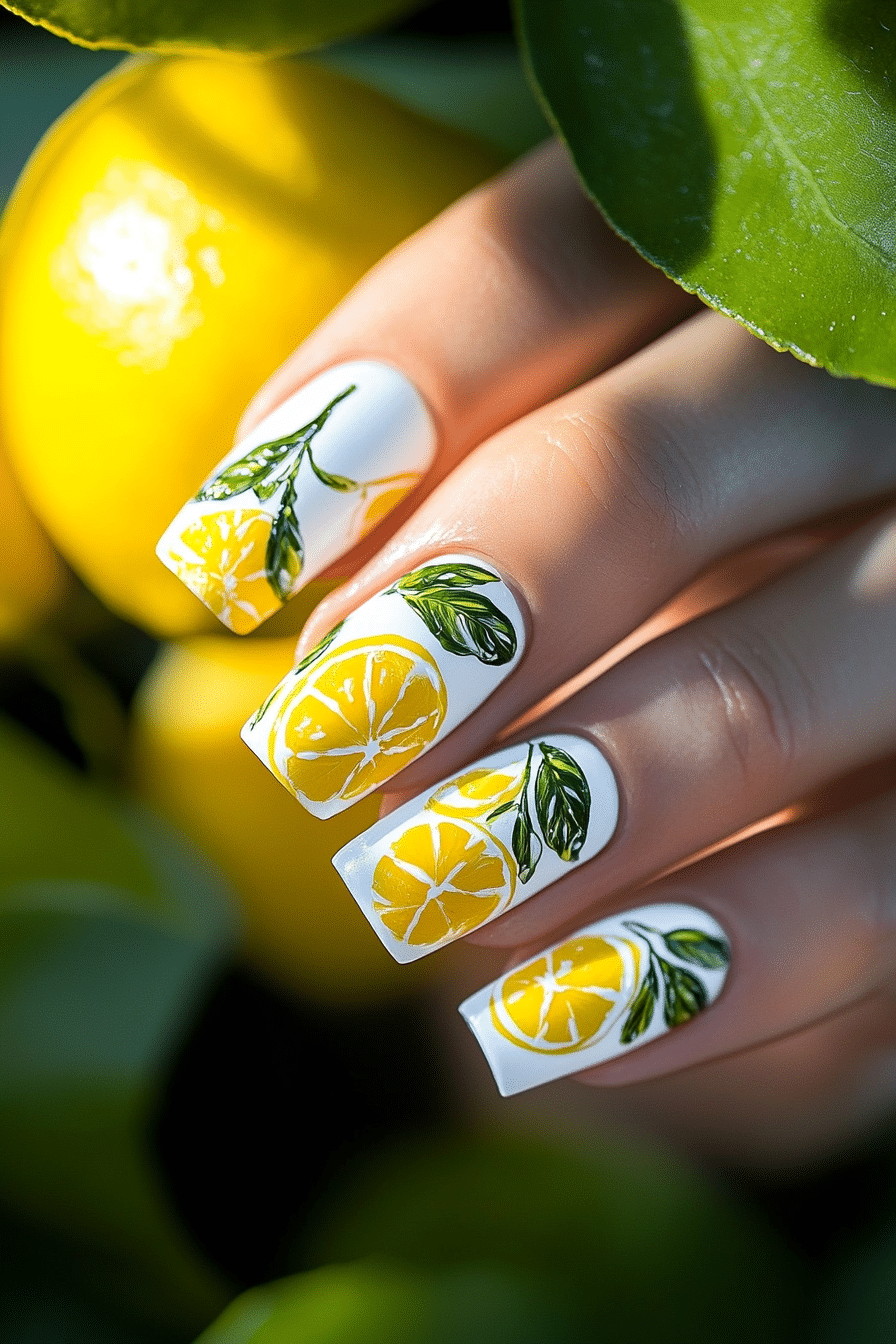 11. Lemonade Dreams (Yellow And White Nail Design Ideas) - Yellow And White Nail Design Ideas
