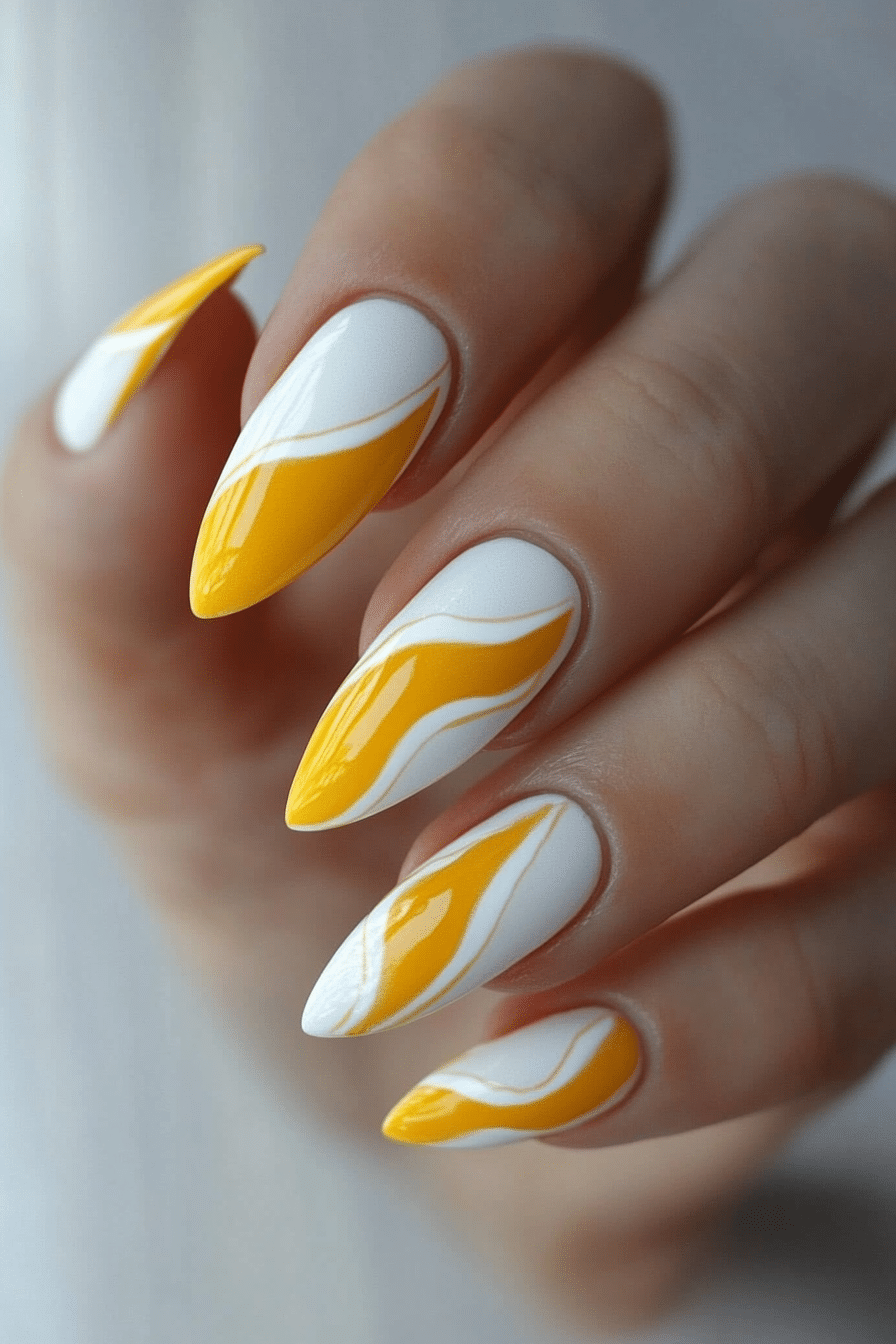 12. White Sand & Marigold (Yellow And White Nail Design Ideas) - Yellow And White Nail Design Ideas